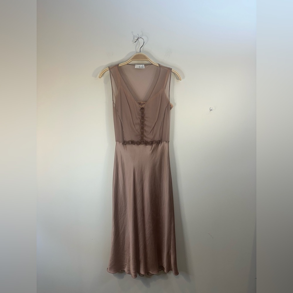 Poleci Sz S Silk Sleeveless Maxi Dress Dusty Rose Embroidered Sparkle 2 Piece